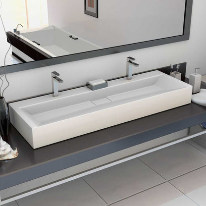 144068 vidaXL Wash Basin 120x46x11 cm Mineral Cast/Marble Cast White 1