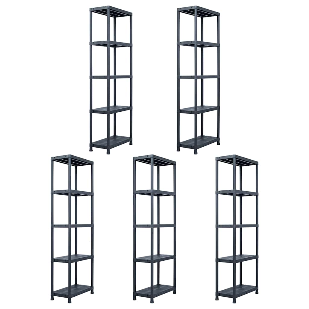 vidaXL Storage Shelf Racks 5 pcs Black 125 kg 60x30x180 cm Plastic 1