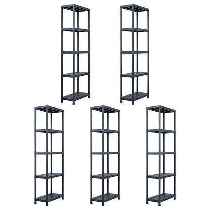 vidaXL Storage Shelf Racks 5 pcs Black 125 kg 60x30x180 cm Plastic 1