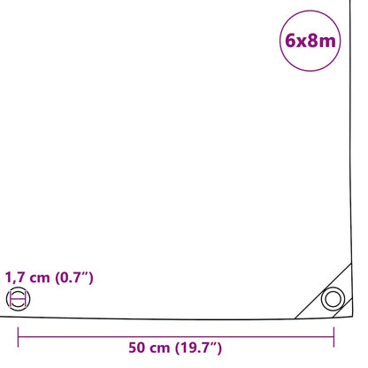 vidaXL Tarpaulins Grey 6 x 8 m Canvas with PVC Coating 6