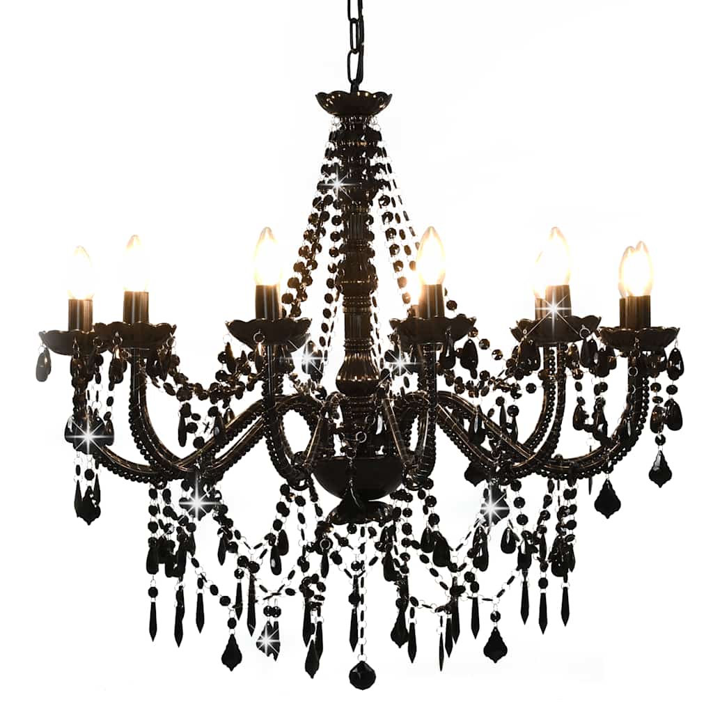 Chandelier with Beads 12 x E14 Bulbs Black Ø 80 x 75 cm