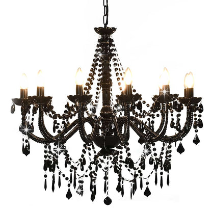 Chandelier with Beads 12 x E14 Bulbs Black Ø 80 x 75 cm