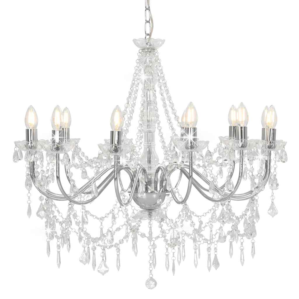 Chandelier with Beads 12 x E14 Bulbs Silver Ø 80 x 75 cm