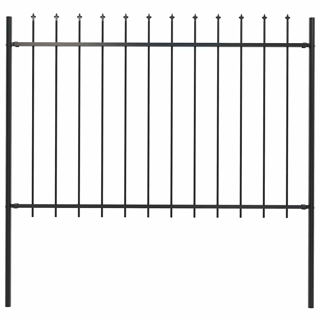 Garden Fence with Spear Top Steel 337x120 cm Black 170 cm