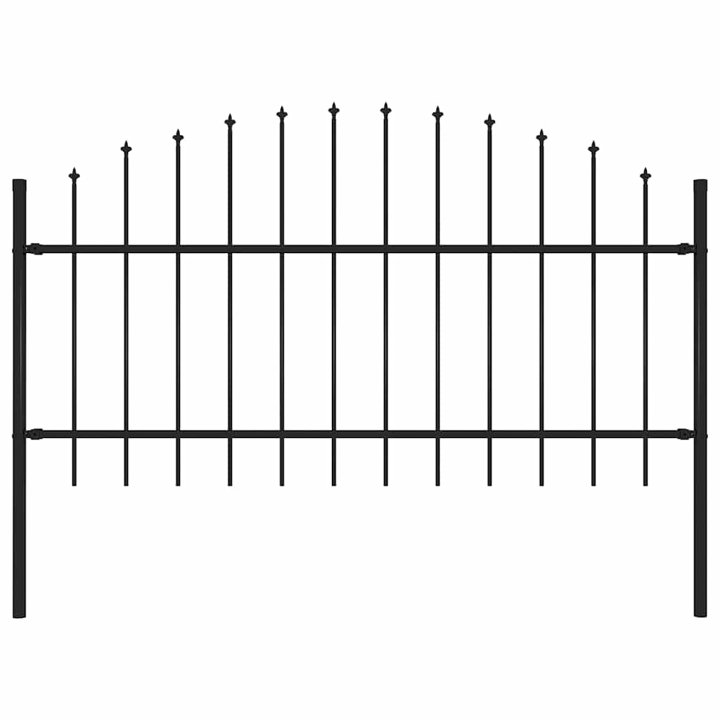 vidaXL Garden Fence with Spear Top Steel 355x125 cm Black Height 100-125 cm