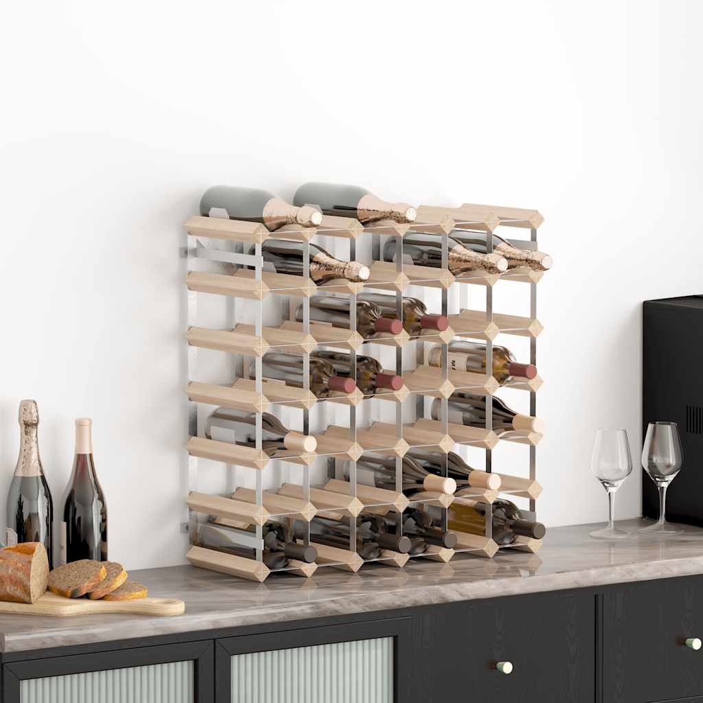 Wine Rack for Bottles Solid Pinewood Beige 42