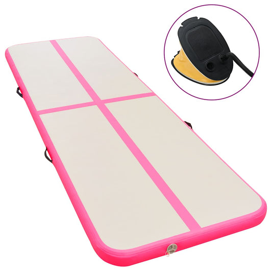 vidaXL Inflatable Gymnastics Mat with Pump 700x100x10 cm PVC Pink 1