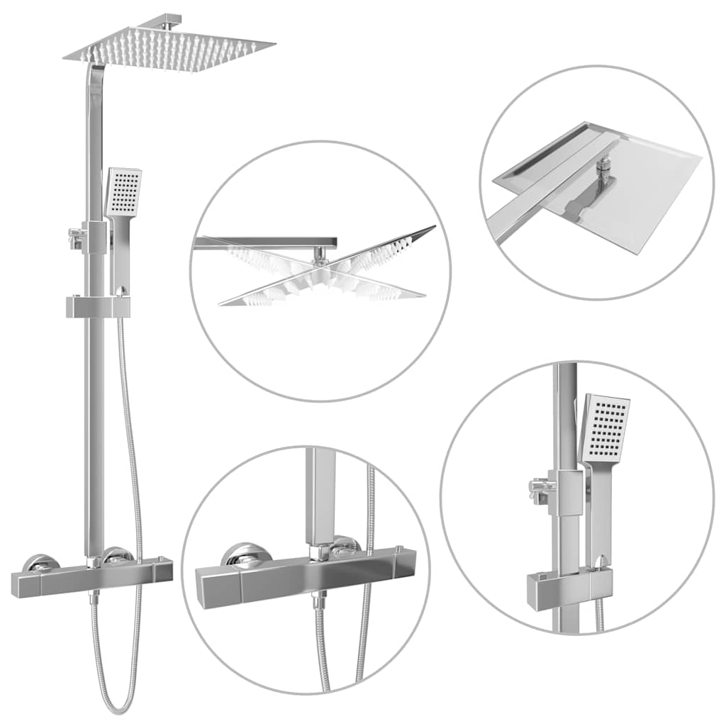 vidaXL Dual Head Shower Set with Thermostat Stainless Steel 2
