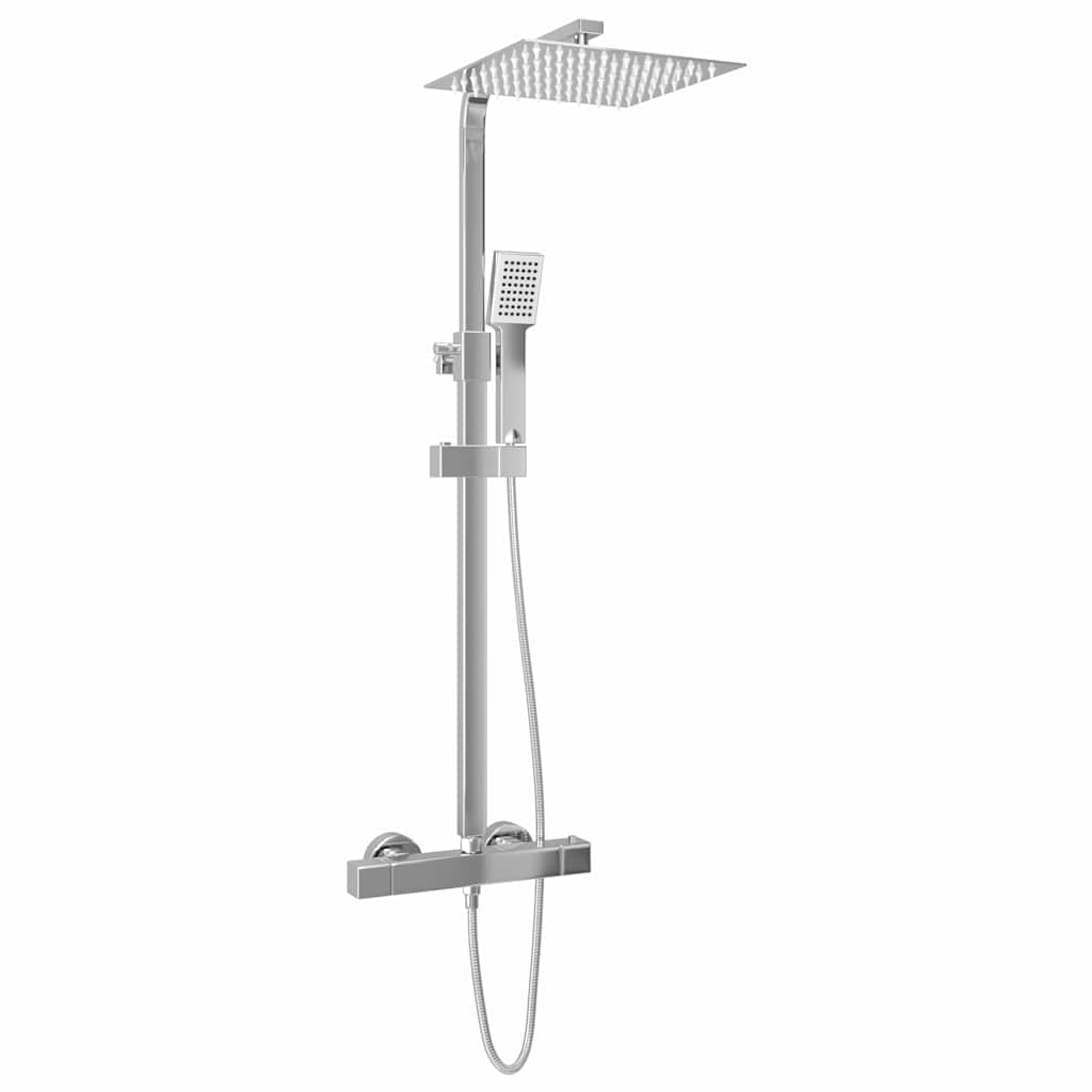 vidaXL Dual Head Shower Set with Thermostat Stainless Steel 3
