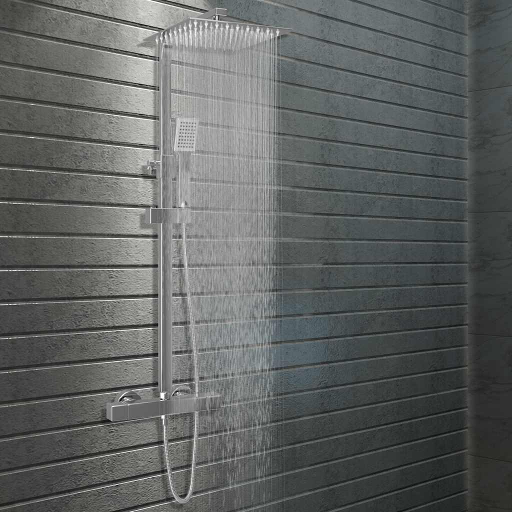 vidaXL Dual Head Shower Set with Thermostat Stainless Steel 1