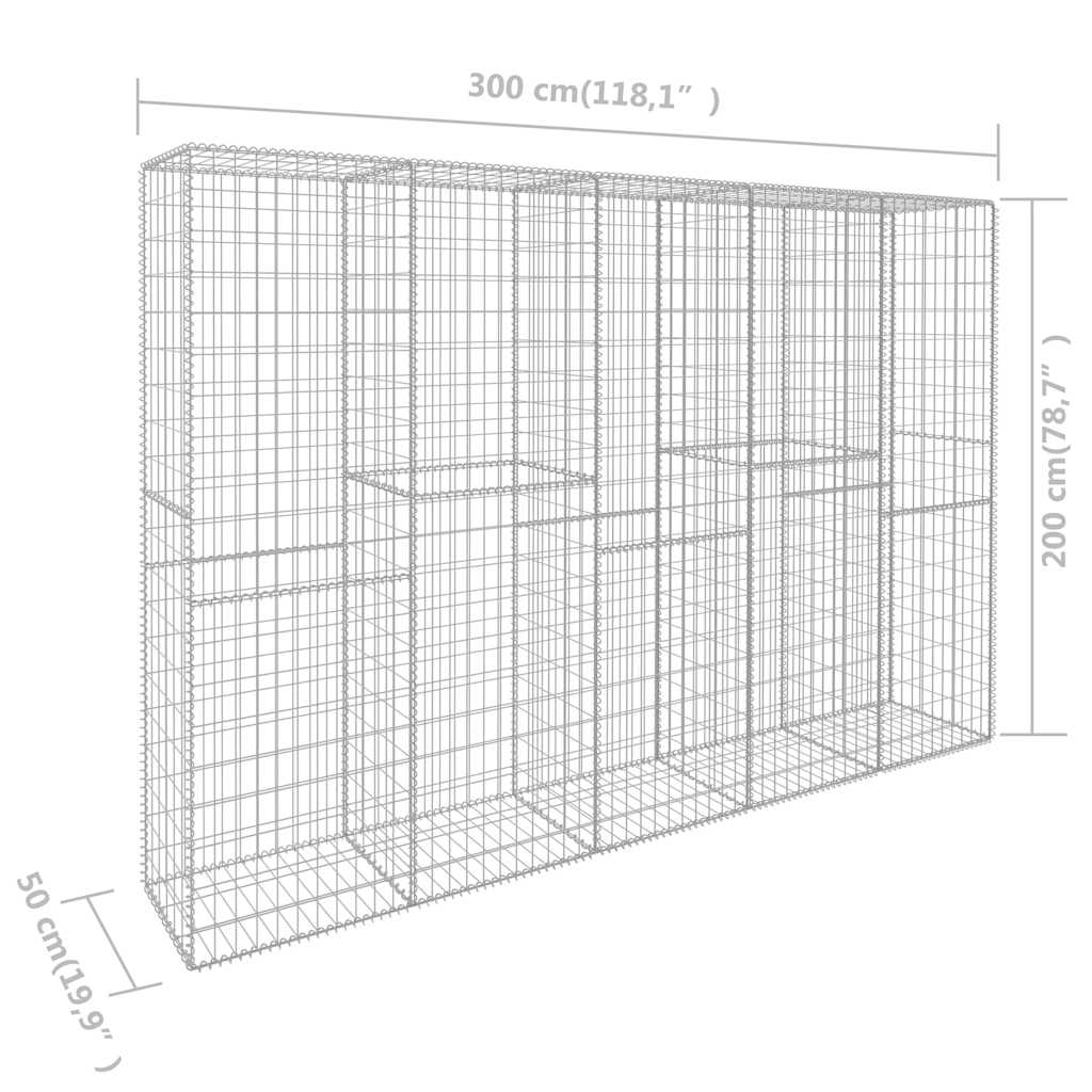 vidaXL Gabion Wall with Cover Galvanised Steel 300x50x200 cm 6