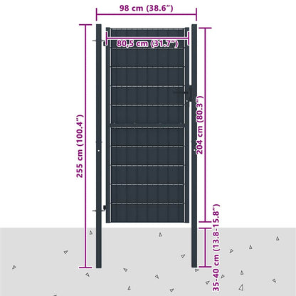 145236 vidaXL Fence Gate PVC and Steel 100x204 cm Anthracite 4