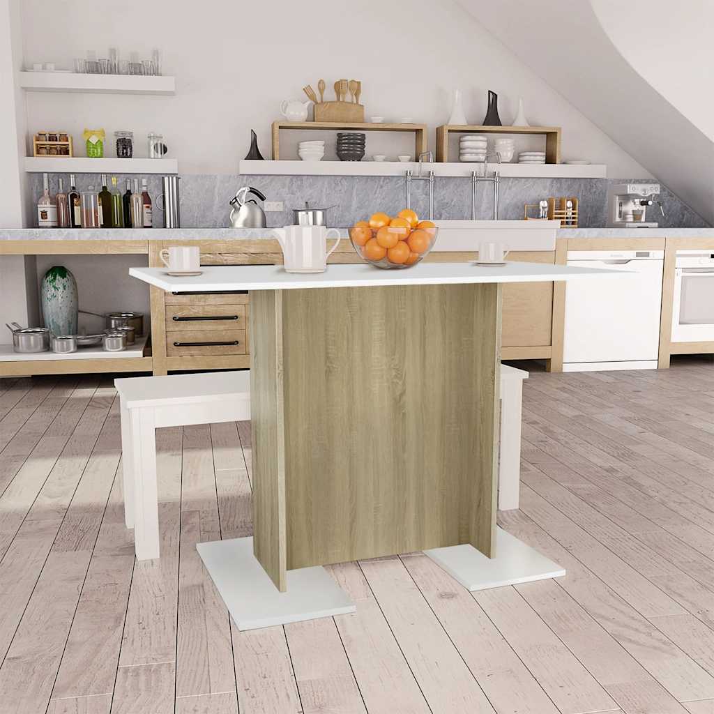 Dining Table 110x60x75 cm Engineered Wood White and sonoma oak