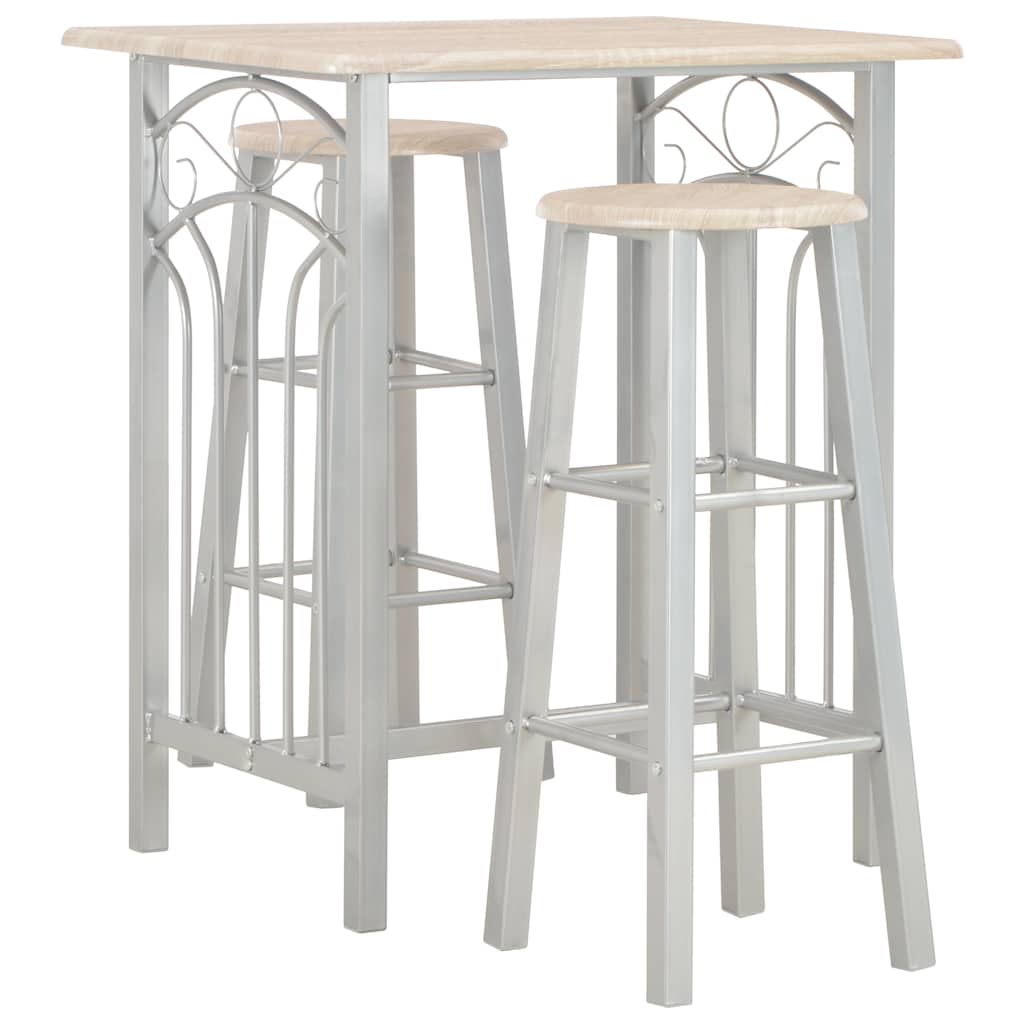 3 Piece Bar Set Wood and Steel Oak and grey 2