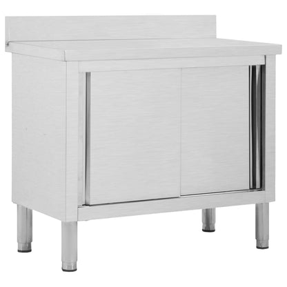 vidaXL Work Table with Sliding Doors 100x50x(95-97) cm Stainless Steel 1