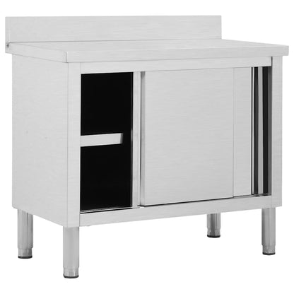 vidaXL Work Table with Sliding Doors 100x50x(95-97) cm Stainless Steel 2