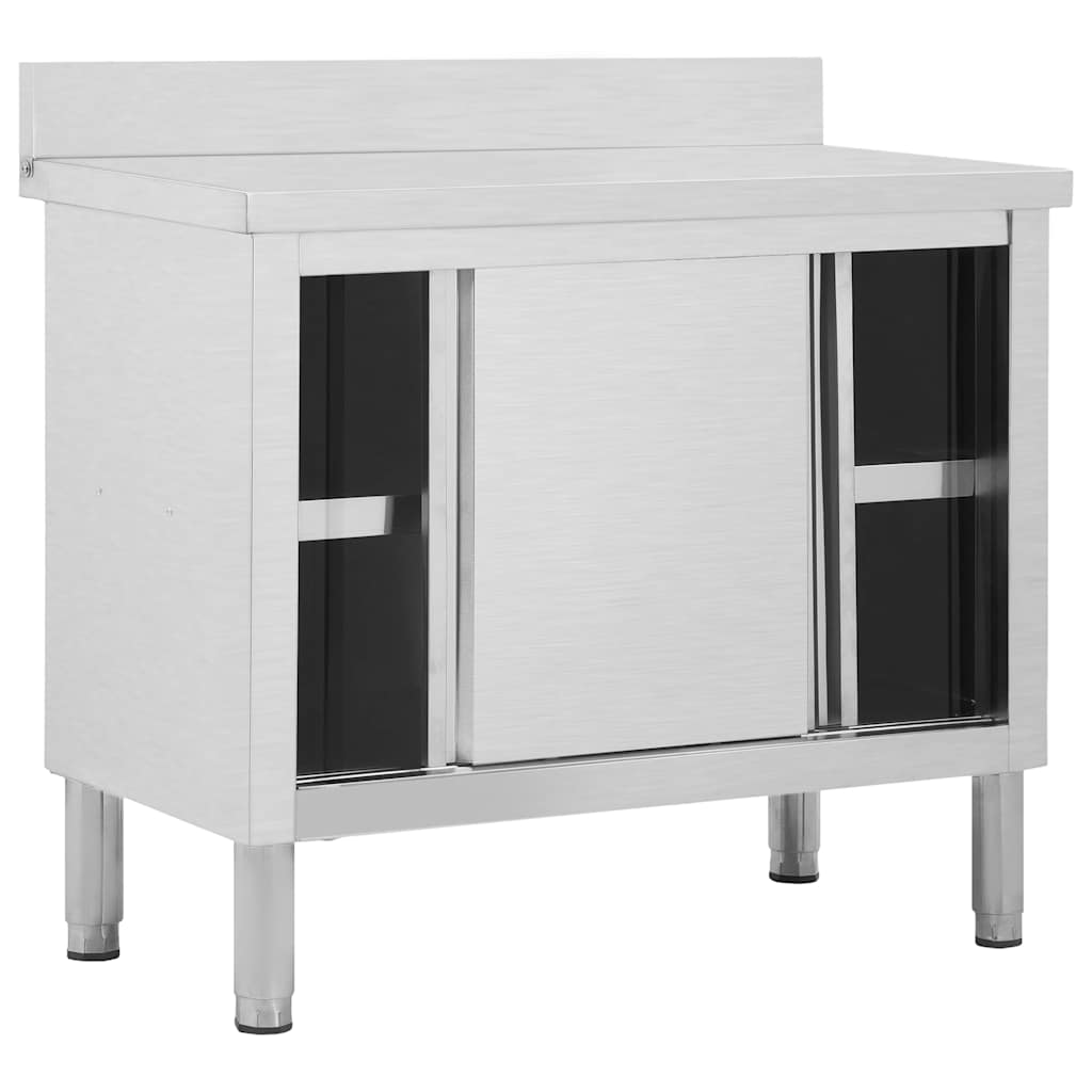 vidaXL Work Table with Sliding Doors 100x50x(95-97) cm Stainless Steel 3