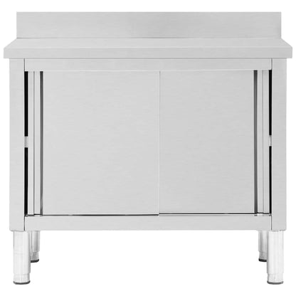 vidaXL Work Table with Sliding Doors 100x50x(95-97) cm Stainless Steel 4