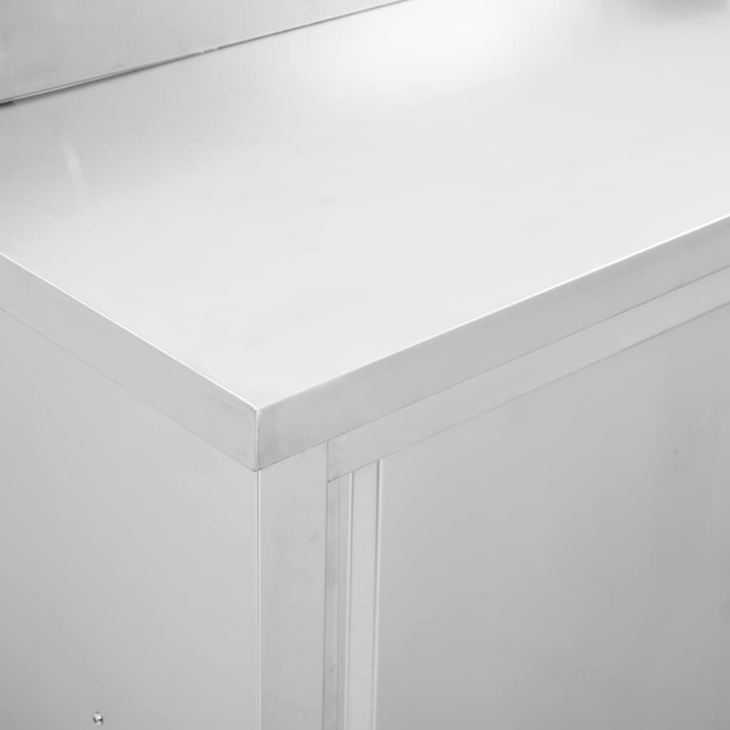 vidaXL Work Table with Sliding Doors 100x50x(95-97) cm Stainless Steel 5