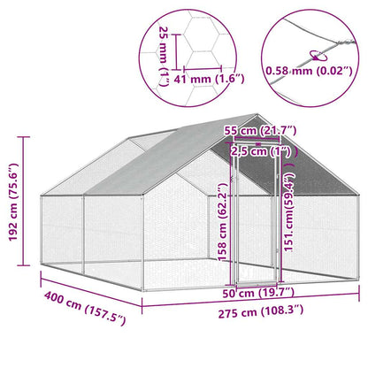vidaXL Outdoor Chicken Cage 2,75x4x1,92 m Galvanised Steel 6