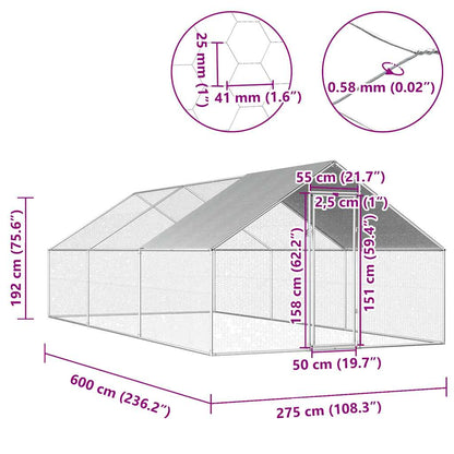 vidaXL Outdoor Chicken Cage 2.75x6x1.92 m Galvanised Steel 6