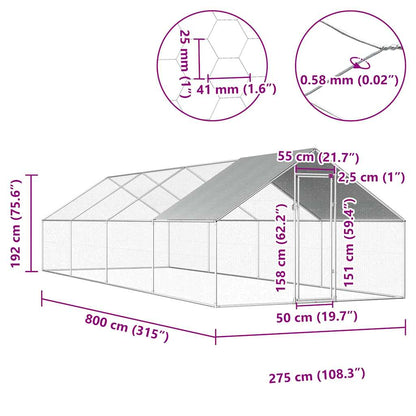 vidaXL Outdoor Chicken Cage 2,75x8x1,92 m Galvanised Steel 6