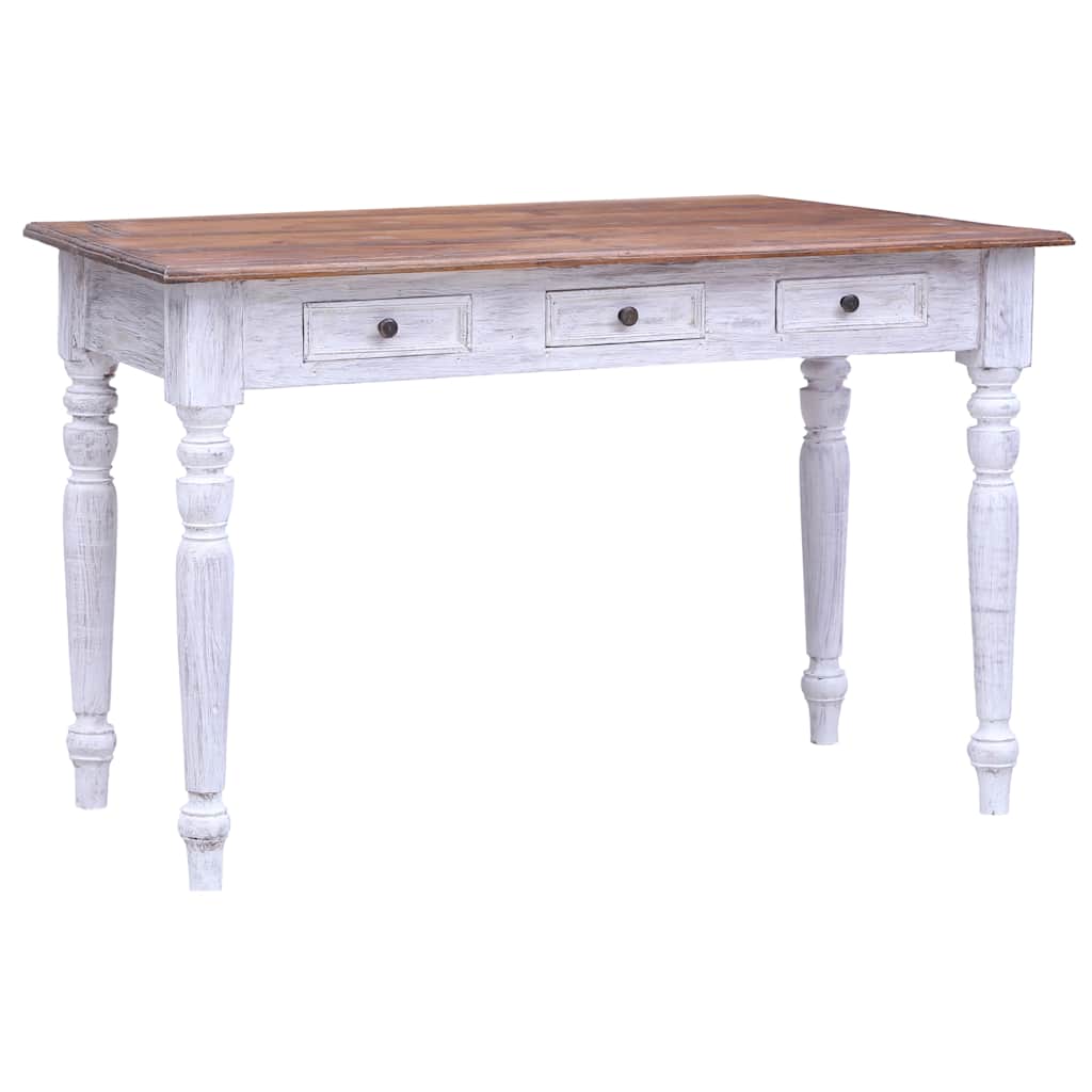 283908 vidaXL Desk with Drawers White 117x57x75 cm Solid Mahogany Wood 1