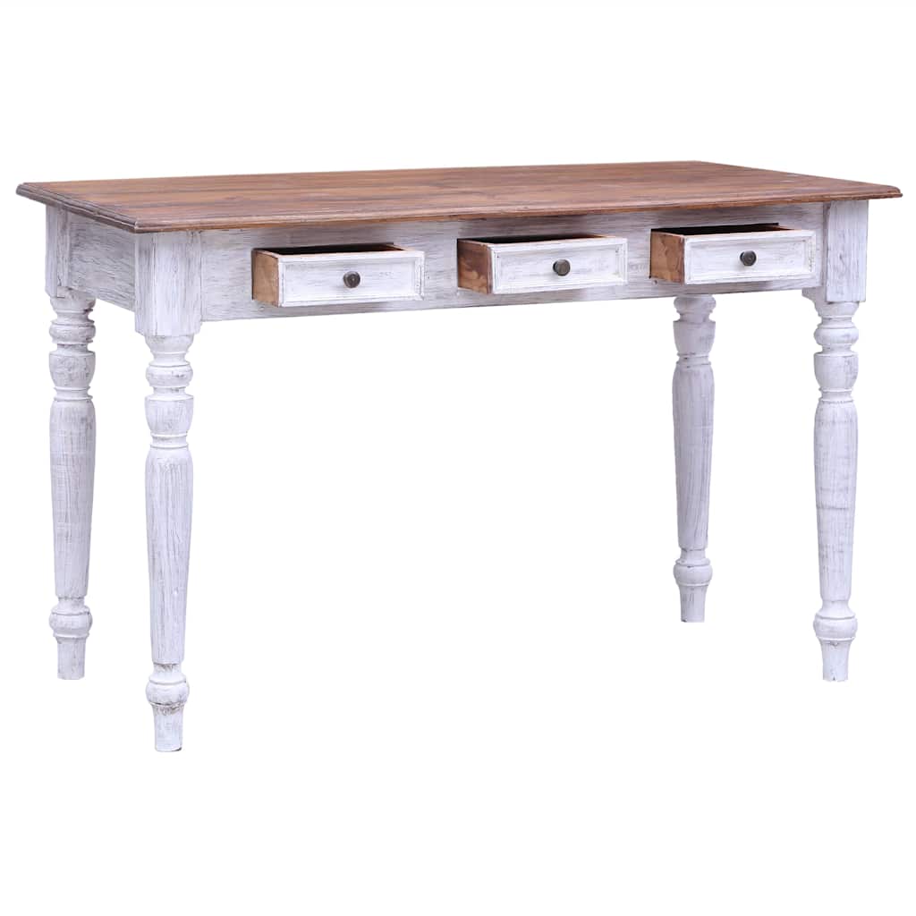 283908 vidaXL Desk with Drawers White 117x57x75 cm Solid Mahogany Wood 3