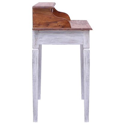 vidaXL Writing Desk | Natural and white | Solid mahogany wood | Compact 4