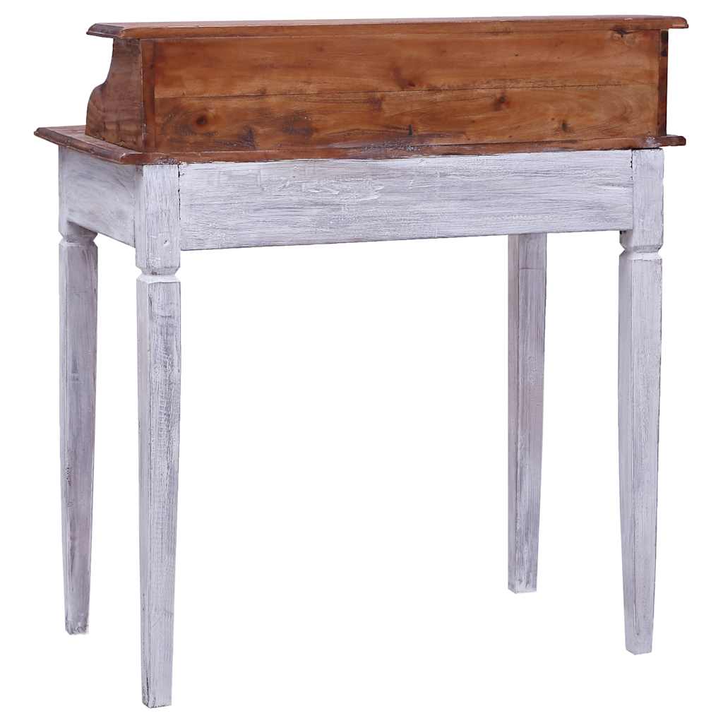vidaXL Writing Desk | Natural and white | Solid mahogany wood | Compact 5
