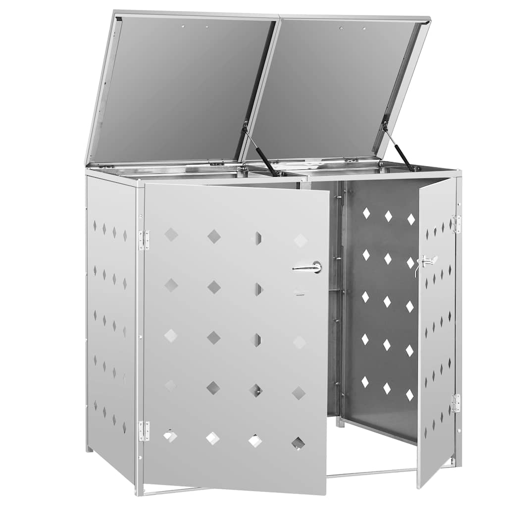 vidaXL Double Wheelie Bin Shed 240 L Stainless Steel 4