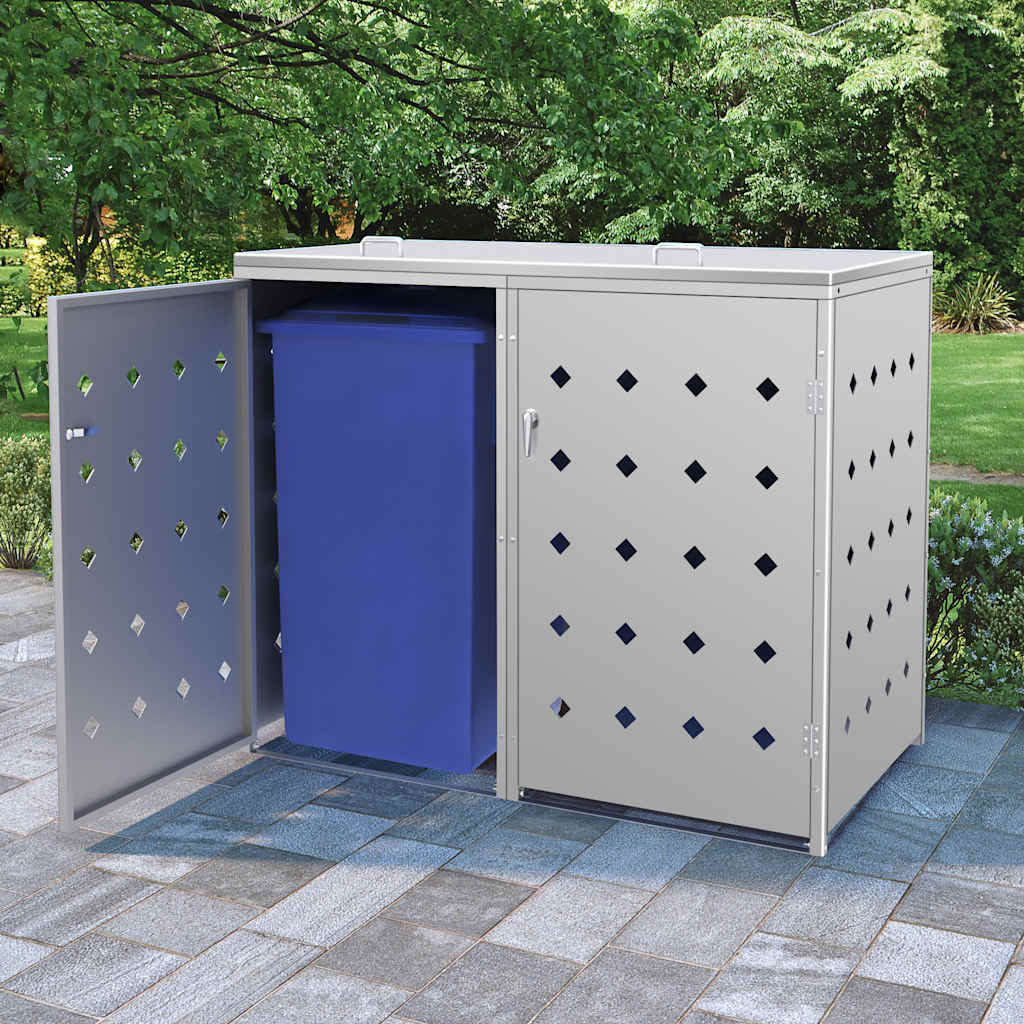 vidaXL Double Wheelie Bin Shed 240 L Stainless Steel 1