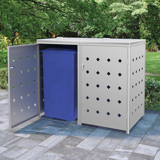 vidaXL Double Wheelie Bin Shed 240 L Stainless Steel 1