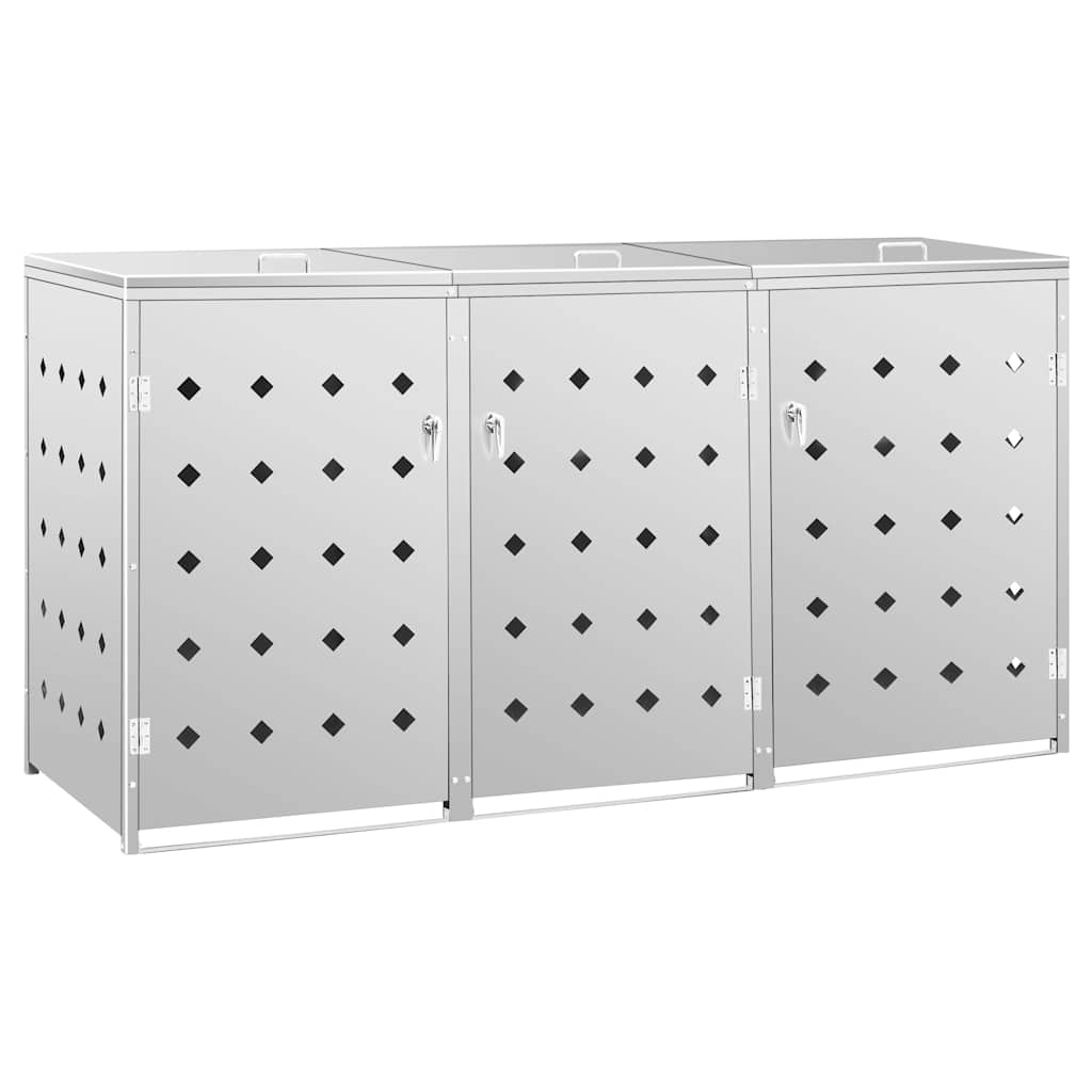 145381 vidaXL Triple Wheelie Bin Shed 240 L Stainless Steel 2