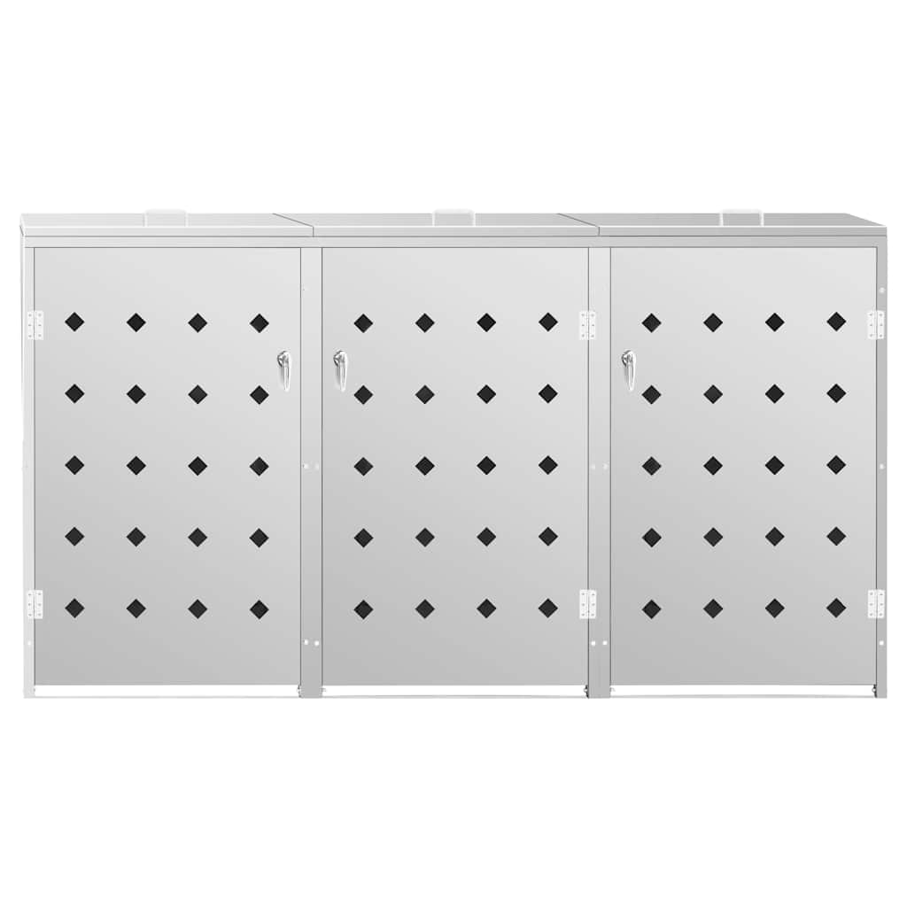 145381 vidaXL Triple Wheelie Bin Shed 240 L Stainless Steel 3