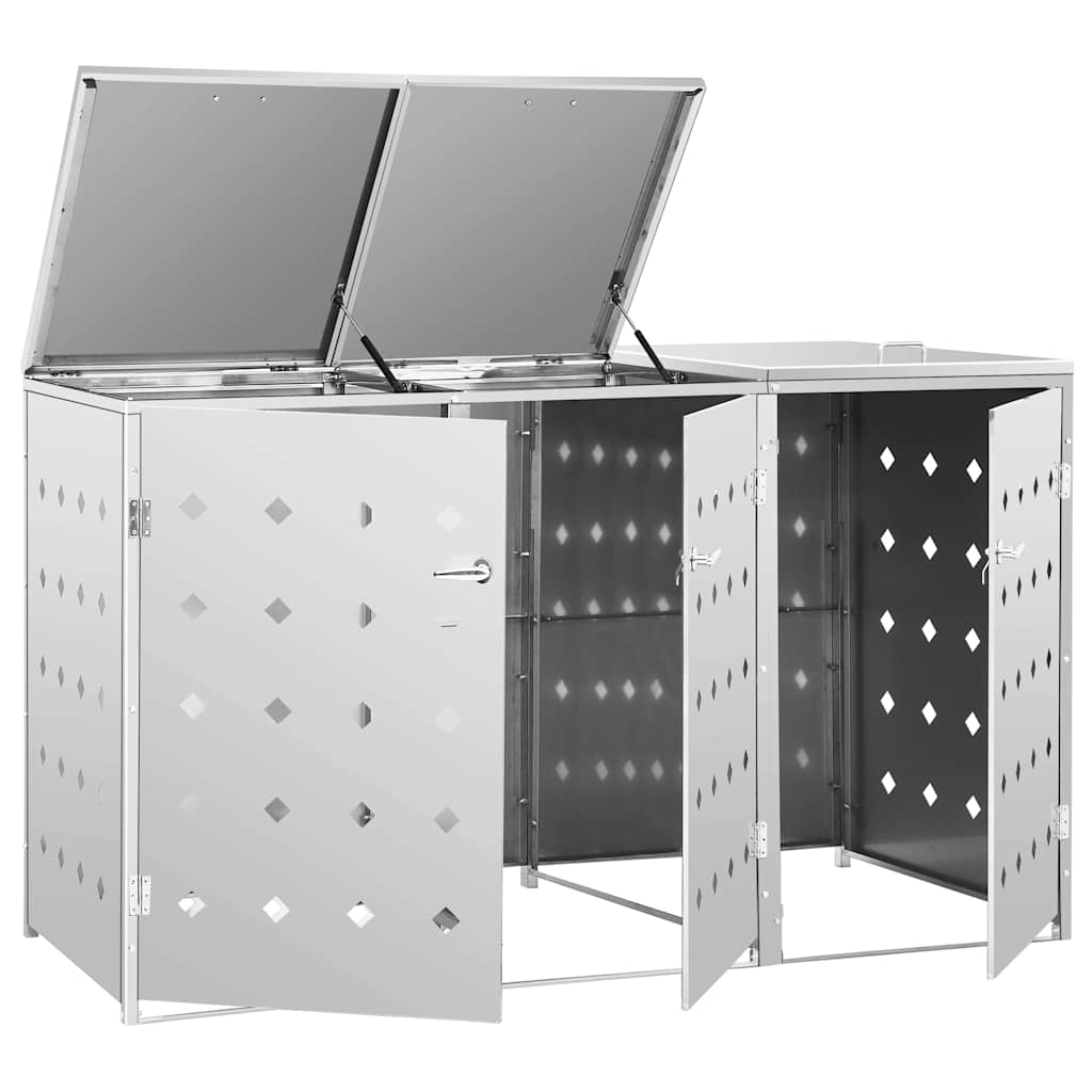 145381 vidaXL Triple Wheelie Bin Shed 240 L Stainless Steel 4