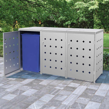 145381 vidaXL Triple Wheelie Bin Shed 240 L Stainless Steel 1