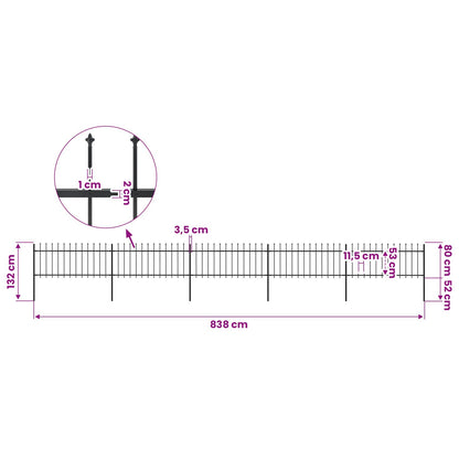 vidaXL Garden Fence with Spear Top Steel 838x80 cm Black 5