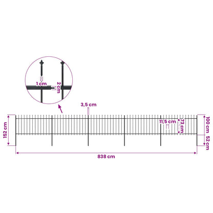 vidaXL Garden Fence with Spear Top Steel 838x100 cm Black 5