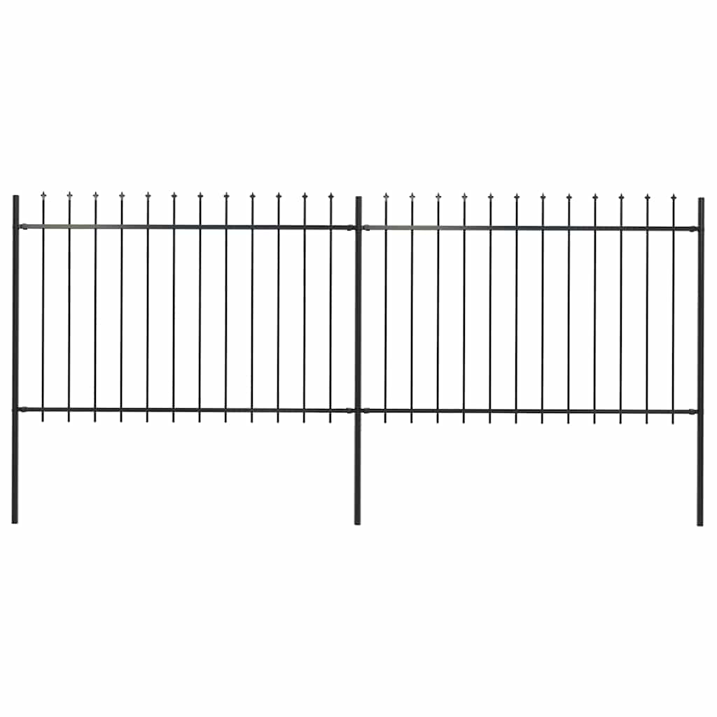 Garden Fence with Spear Top Steel 337x120 cm Black 337 cm