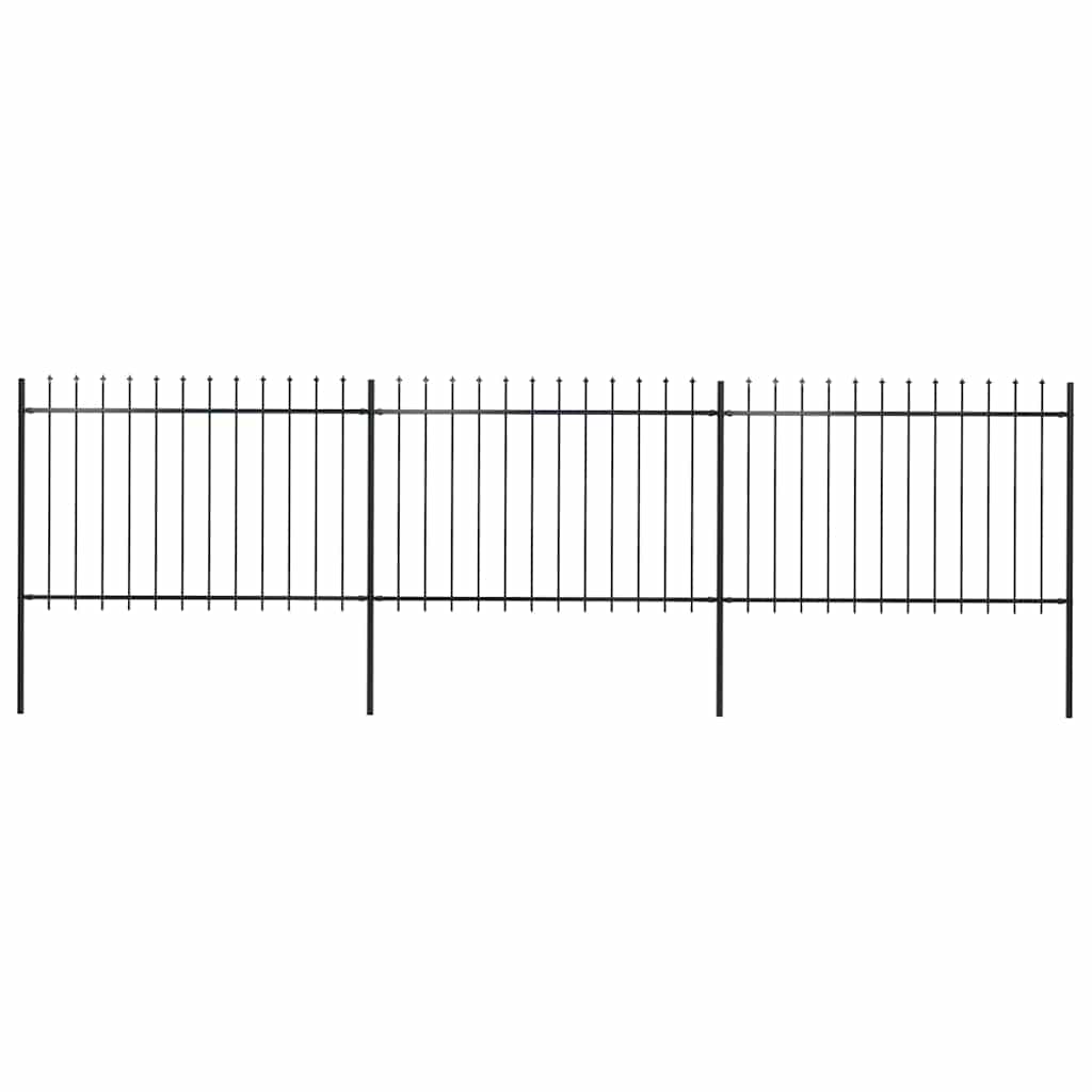 Garden Fence with Spear Top Steel 337x120 cm Black 504 cm