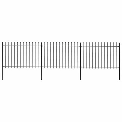 Garden Fence with Spear Top Steel 337x120 cm Black 504 cm