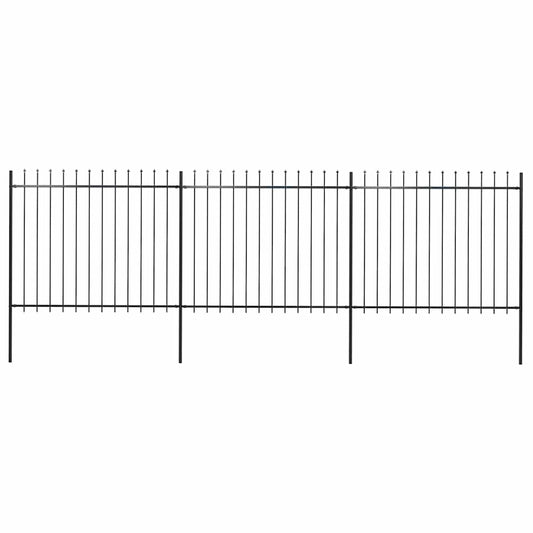 Garden Fence with Spear Top Steel 337x150 cm Black Height 150 cm 504 cm