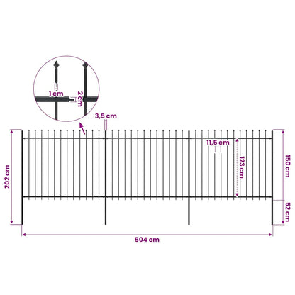 vidaXL Garden Fence with Spear Top Steel 504x150 cm Black 5