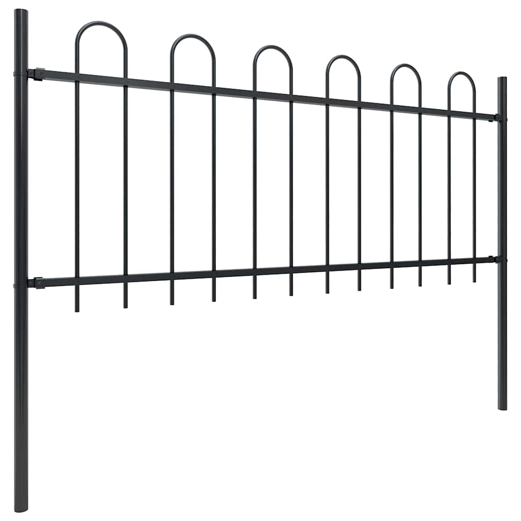 vidaXL Garden Fence with Hoop Top Steel 671x80 cm Black 2