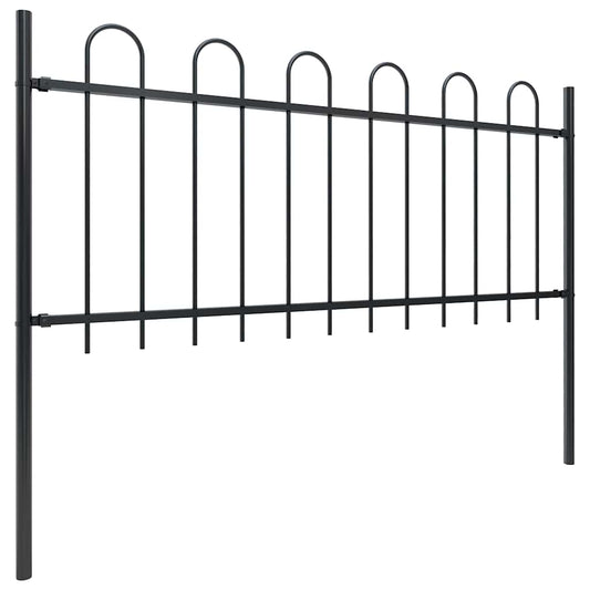 vidaXL Garden Fence with Hoop Top Steel 671x80 cm Black 2