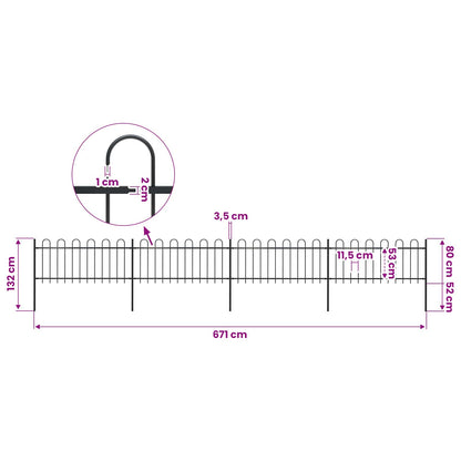 vidaXL Garden Fence with Hoop Top Steel 671x80 cm Black 5