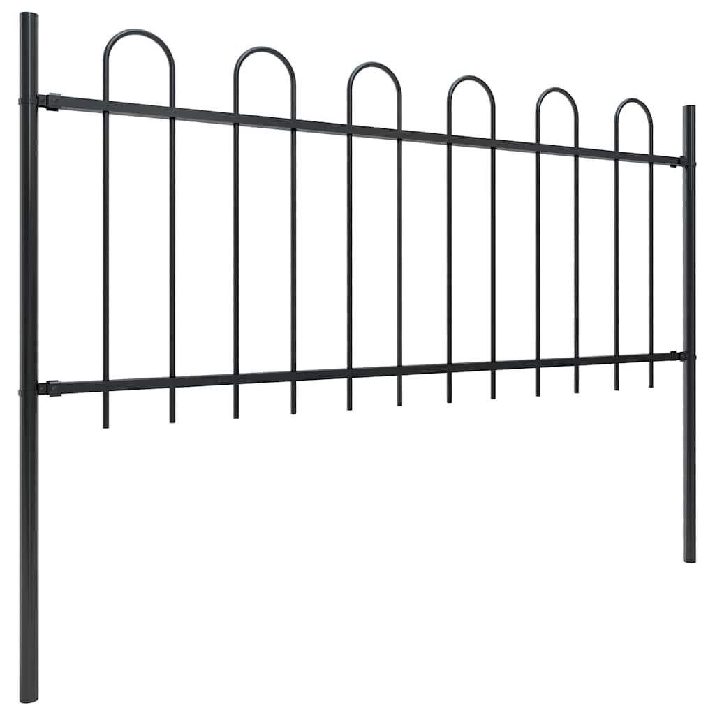 vidaXL Garden Fence with Hoop Top Steel 838x80 cm Black 2