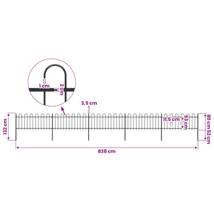 vidaXL Garden Fence with Hoop Top Steel 838x80 cm Black 5