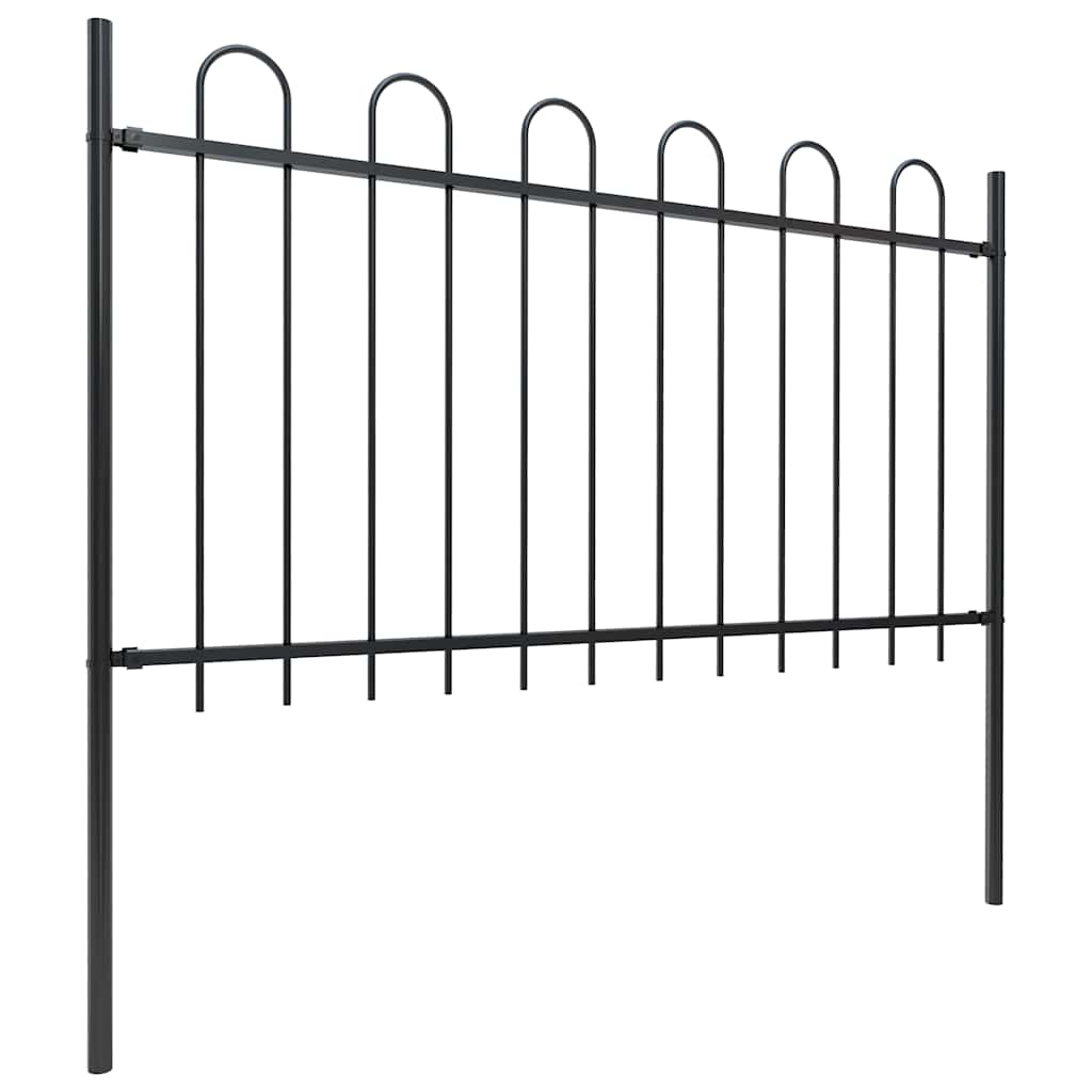 vidaXL Garden Fence with Hoop Top Steel 671x100 cm Black 2